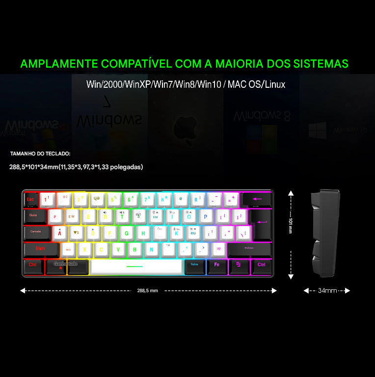 Mini Teclado Gamer 60%,  aprova d'água